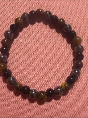 Tiger Eye hematite and obsidian Beaded Stretch Bracelet — Brown & Black